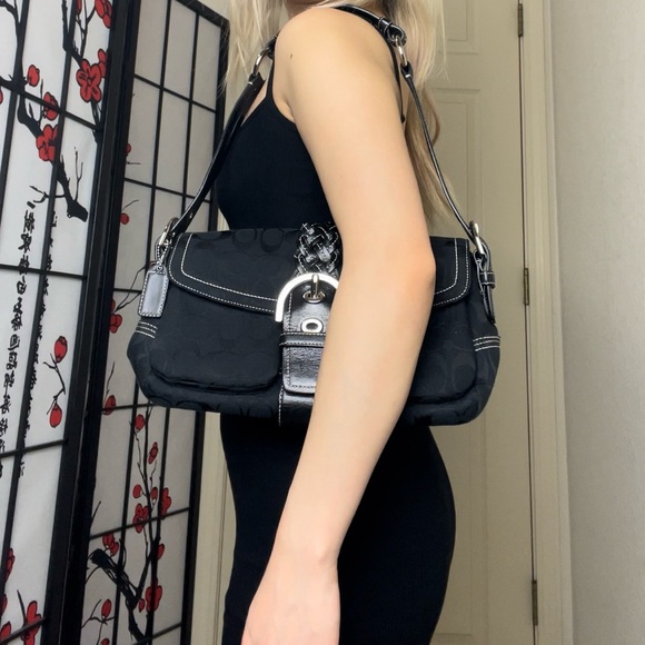 Vintage Black Coach Y2K Braided Soho Pochette Baguette Shoulder Mini-Bag Purse - Picture 2 of 12